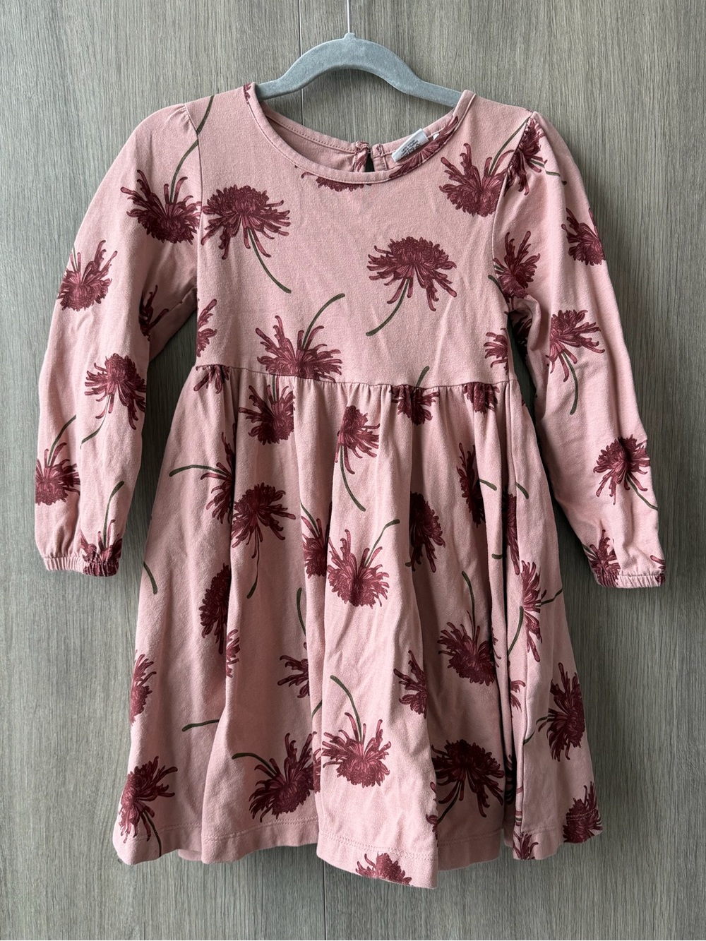 Girls' Dusty Pink Floral Long-Sleeve Casual Dress